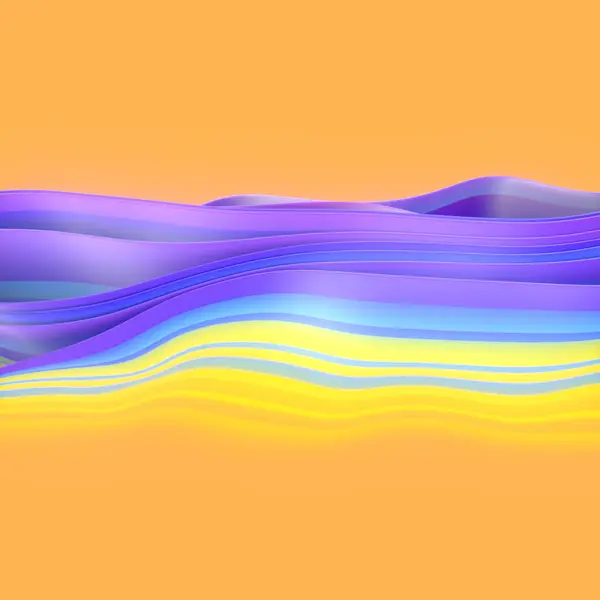 神奇的彩色波纹在风中抽象数字图解 具有深度的场效和美丽的橙色背景 3D渲染 — 图库照片