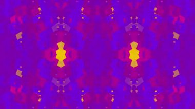 Mor arkaplanda çok renkli geometrik şekiller. Dijital sanat. Simetrik bileşim. Parlak, canlı renkler. Isometric projeksiyon. Kusursuz döngü animasyonu. 3D görüntüleme. 4K UHD