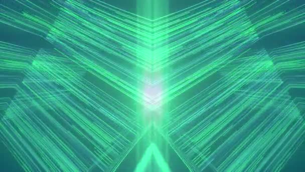 Футуристичний Симетричний Фон Безшовною Петлею Анімації Яскраво Зелених Неонових Світлових — стокове відео