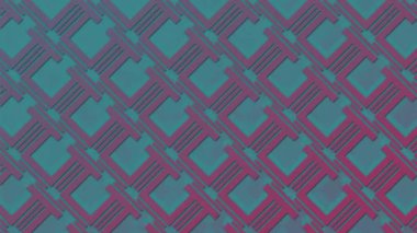 Basit geometrik desenli neon renkli döngüsüz döngüsüz döngü animasyonuna sahip soyut dijital arkaplan. Asgari düzeyde. 3D görüntüleme. 4K, Ultra HD çözünürlüğü