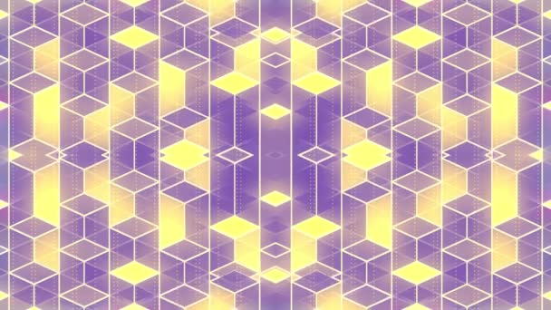 長方形の幾何学的な形状の対称的な構成を持つトレンドイエロー紫色の背景 デジタルシームレスループアニメーション 3Dレンダリング ウルトラHd解像度 — ストック動画