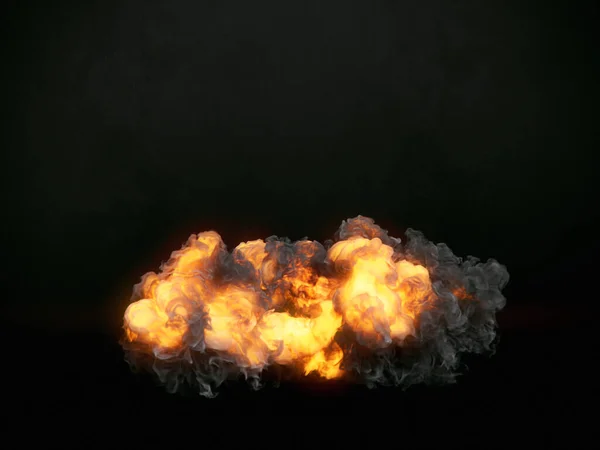 非常现实的巨大的火焰爆炸与黑暗的烟雾 抽象的创意设计背景 3D渲染数字图像 — 图库照片