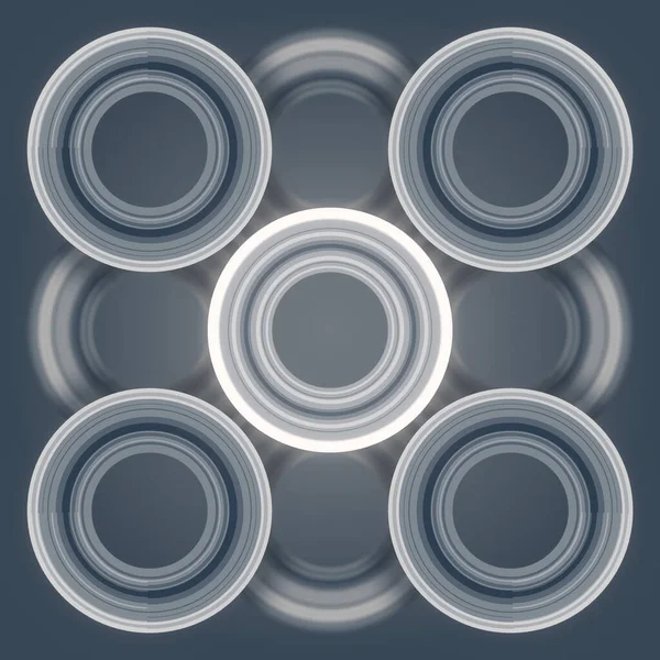 Group of circles with texture on dark grey background. Generative art. Dynamic close-up. Creative design. 3d rendering digital illustration