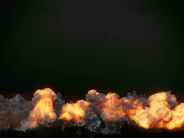 Siyah arka planda siyah dumanlı dev bir patlama. Konsept tasarım için soyut grafik. 3D görüntüleme arkaplanı. Dijital illüstrasyon