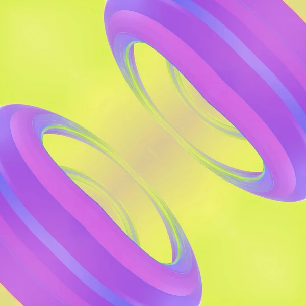 Bright and colorful background with two round objects in purple. The yellow background contrasts with the purple circles. The composition is striking and draws the eye. 3d rendering illustration