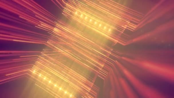 Движущиеся Оранжевые Неоновые Световые Полосы Концепция Квантовых Вычислений Цифровое Искусство — стоковое видео
