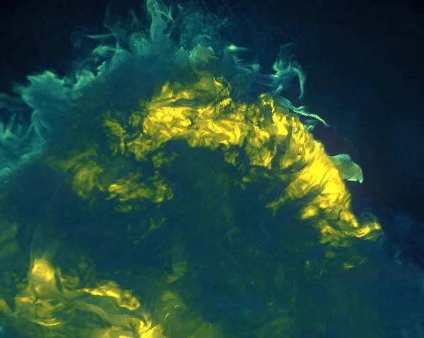 Dynamic Composition Bright Swirls Yellow Green Smoke Dark Background Lively — Stock Photo, Image