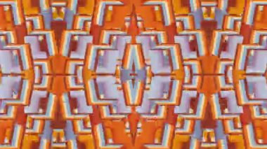 Çizgili gradyanı olan renkli geometrik şekiller grubunun simetrik ve pürüzsüz döngü animasyonu. Düz sanatsal arka plan ve karmaşık kalıplar. 3D görüntüleme. 4K, Ultra HD çözünürlüğü