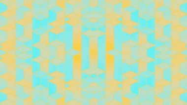 Dikdörtgen şekillerin kusursuz döngü animasyonuyla son moda sarı-mavi geometrik arka plan. Modern 3D yorumlama grafiği. 4K, Ultra HD çözünürlüğü