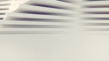 Dikdörtgen şekillerden oluşan beyaz soyut modern desenlerin yakın çekimi. Geometrik soyut sanat arka planı. Dijital dikişsiz döngü animasyonu. 3D görüntüleme. 4K, Ultra HD çözünürlüğü