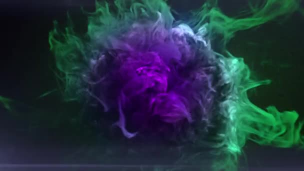 Una Explosión Brillante Colorida Con Remolinos Entrelazados Humo Verde Púrpura — Vídeos de Stock