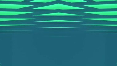 Yeşil ve mavi renkli minimalist geometrik ışık arka planı. Dijital dikişsiz döngü animasyonu. 3D görüntüleme. 4K, Ultra HD çözünürlüğü