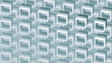 Mavi renkli beyaz-mavi karelerden oluşan bir grubun soyut, dikişsiz döngü animasyonu. Optik yanılsama. Isometric projeksiyon. 3D görüntüleme. 4K, Ultra HD çözünürlüğü