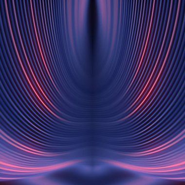 Dalgalar şeklinde mavi-pembe soyut kıvrımlı çizgiler. Canlı ve dinamik bir 3D dijital çizim