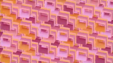 Renk eğimine sahip karelerin Isometric animasyon deseni. Dijital dikişsiz döngü animasyonu. 3D görüntüleme. 4K, Ultra HD çözünürlüğü