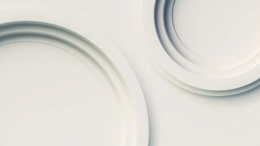 Beyaz halkaların yan yana hareket etmesinin görsel olarak çekici minimalist şekli. Dijital dikişsiz döngü animasyonu. 3D görüntüleme. 4K, Ultra HD çözünürlüğü