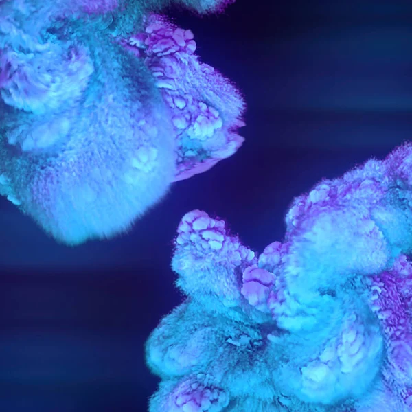 化学霓虹灯的三维可视化 炽热的冲击波与明亮的蓝紫色火焰的强大涡旋 动态构图 3D渲染数字图像 — 图库照片