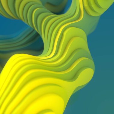 Mavi arka planda parlak sarı renkli karmaşık tasarım. Arka planların bileşimi uyumlu ve çarpıcı bir kontrast yaratır. 3d dijital resimleme