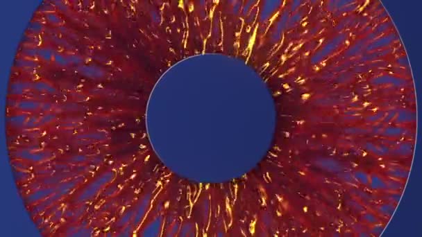 Red Yellow Liquid Streams Flowing Sideways Blue Circle Center Dynamic — Stock Video