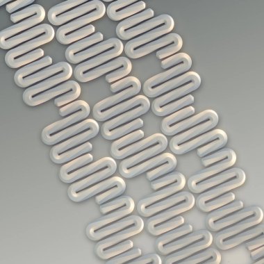 Beyaz S şeklindeki dalga deseninin üç boyutlu dijital çizimi. Tarafsız açık gri dijital arkaplan. Temiz çizgiler ve basit renk paleti ile modern ve minimalist stil