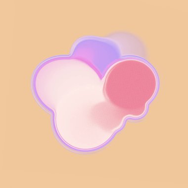 Açık turuncu bir zemin üzerinde pembe mor renkli organik akışkan desenli, dalgalı dokuya sahip, soyut, parlak dijital bir illüstrasyon. 3d oluşturma