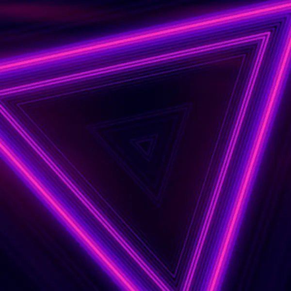 Bright pink neon triangular stripes of light on a dark purple background. 3d rendering digital illustration