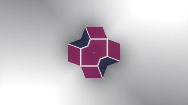 Renkli geometrik şekillerin hafif arkaplandaki heyecanlı bir harmoni dönüşümünün pürüzsüz ve akışkan döngüsüz döngüsü. 3D görüntüleme. 4K, Ultra HD çözünürlüğü