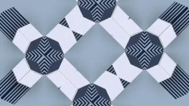 Basit geometrik şekillerin çarpıcı harmonik dönüşümlerinin kaleydoskopik dijital dikişsiz döngü animasyonu. 3D görüntüleme. 4K, Ultra HD çözünürlüğü