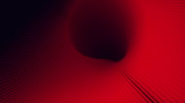 Kırmızı-siyah gradyanı olan sarmal geometrik kompozisyon. Dijital dikişsiz döngü animasyonu. 3D görüntüleme. 4K, Ultra HD çözünürlüğü