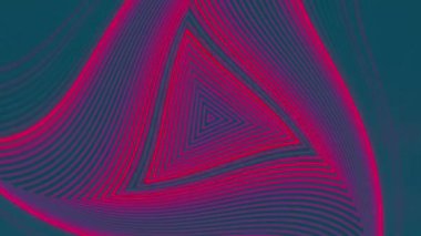 Koyu mavi bir arkaplanda üçgen şeklinde parlak kırmızı neon çizgiler çiziyor. Dijital dikişsiz döngü animasyonu. 3D görüntüleme. 4K, Ultra HD çözünürlüğü