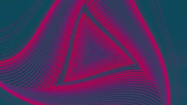 Koyu mavi bir arkaplanda üçgen şeklinde parlak kırmızı neon çizgiler çiziyor. Dijital dikişsiz döngü animasyonu. 3D görüntüleme. 4K, Ultra HD çözünürlüğü