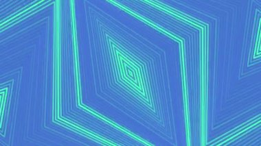 Mavi arka planda yanan açık yeşil açık yeşil çizgiler. Soyut geometrik tasarımı olan dijitalsiz döngü animasyonu. Modern tarz. 3D görüntüleme. 4K, Ultra HD çözünürlüğü