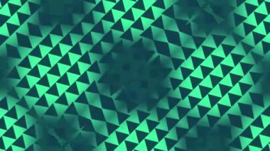 Üçgen geometrik şekillerin büyüleyici optik yanılsamaları. Dijital dikişsiz döngü animasyonu yeşil renkli karmaşık geometrik desenler gösteriyor. 3D görüntüleme. 4K, Ultra HD çözünürlüğü