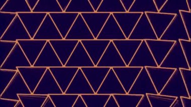 Koyu mavi arka planda turuncu üçgen şekillerin dalga dönüşümü. Dijital dikişsiz döngü animasyonu. 3D görüntüleme. 4K, Ultra HD çözünürlüğü