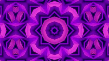 Geometrik desenleri ve canlı mor renkleri büyüleyen kaleydoskop, dinamik ve büyüleyici bir etki yaratmak için sürekli gelişen ve değişen desenler. 3d canlandırma döngüsü 4K
