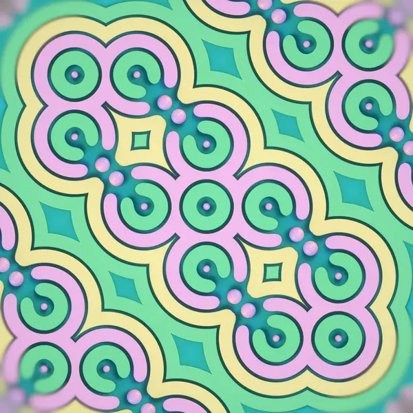 Színes Geometriai Formák Kaleidoszkópja Gyűrűkből Gömbökből Világoskék Alapon Teszi Digitális — Stock Fotó