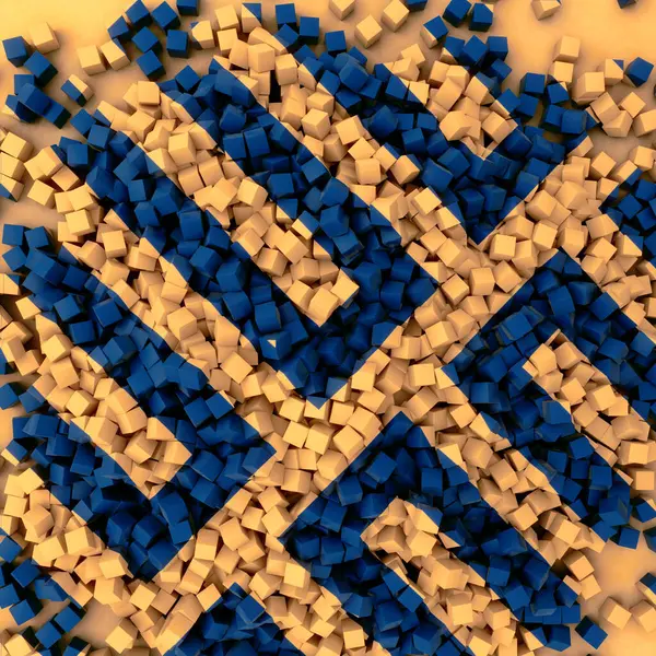 Tredimensjonalt Abstrakt Enkelt Geometrisk Mønster Sammensatt Mange Små Blå Gule royaltyfrie gratis stockfoto