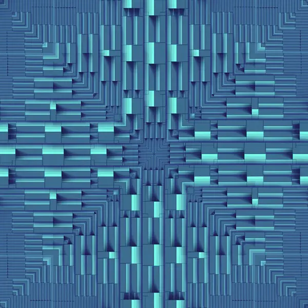 Rendering Digital Illustration Complex Geometric Symmetric Pattern Blue Neon Color Stock Photo