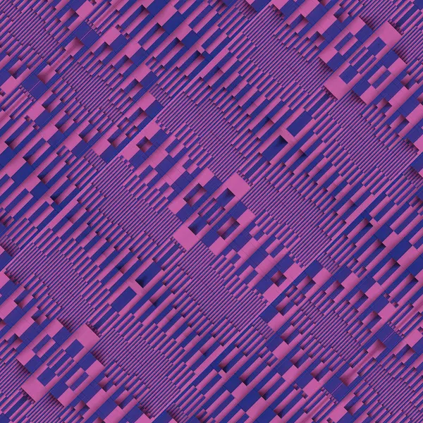 Pembe ve mor renkli geometrik şekillerin büyüleyici dalga benzeri üç boyutlu dijital çizimi. Uyumlu ve görsel olarak çarpıcı bir manzara.