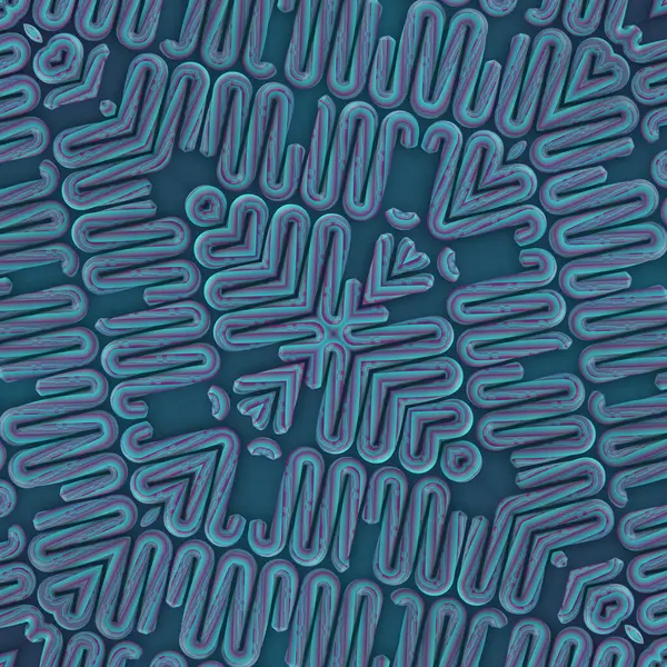 Рендеринг Цифровой Иллюстрации Симметричным Рисунком Стилизованных Форм Оттенками Синего Фиолетового Стоковое Фото