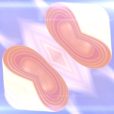 Kaleydoskopik desenli üç boyutlu renkli kumaş şeritleri rüzgarda parlak çizgilerle uçuyor. Geleceğe yönelik bir geçmiş. 3d dijital resimleme