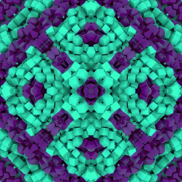 Darstellung Digitaler Illustration Eines Symmetrischen Geometrischen Musters Zufällig Verstreuter Würfel Stockfoto