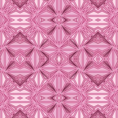 Parlak pembe geometrik şekiller simetrik desenler oluşturarak heyecan verici bir renk gösterisi yaratıyor. 3d dijital resimleme