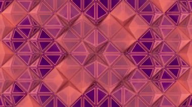 Dijital dikişsiz döngü animasyonu, modaya uygun renk gradyanı olan dikdörtgenlerden oluşur. Mozaik etkisi. Mor ve turuncu renkli parlak geometrik kompozisyon. 3D görüntüleme 4K