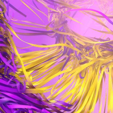 Mor ve sarı kumaş şeritler de büyüleyici bir dansla iç içe geçer ve kıvrılır. 3d dijital resimleme