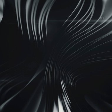 Dalgalı metalik parlak kumaş tabakaları olan siyah beyaz bir illüstrasyon. 3d oluşturma