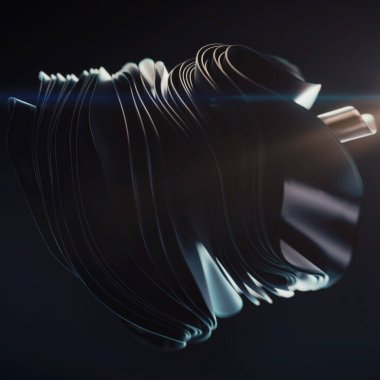 Alan etkisinin derinliğine sahip koyu metalik parlak kumaş çizgilerinin dalgalı çizimi. Işık ve gölgenin etkileşimine vurgu yapan modern tarz. 3d oluşturma