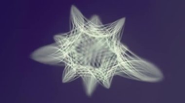 İnce, parıldayan beyaz çizgilerden oluşan geometrik bir figürün dikişsiz, soyut dijital döngü animasyonu karanlık bir arkaplanda karmaşık bir ağ oluşturuyor. 3D görüntüleme 4K