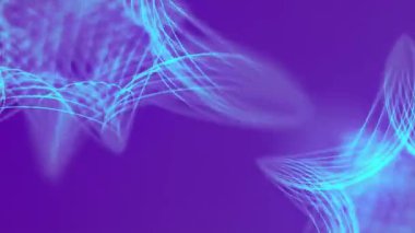 Soyut geometrik şekillerin dijitalsiz döngü animasyonu ve mor arkaplanda mavi parlak çizgiler. Tarzı minimalist ve fütüristik. 3D görüntüleme 4K