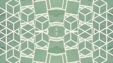 Beyaz küp çizgilerinin hareket edip karmaşık üç boyutlu şekillere dönüştüğü soyut döngü animasyonu. Arkaplan açık yeşil renklerden yapılmıştır. 3D görüntüleme 4K